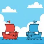 The ship of theseus paradox, illustrated by two colourful boats